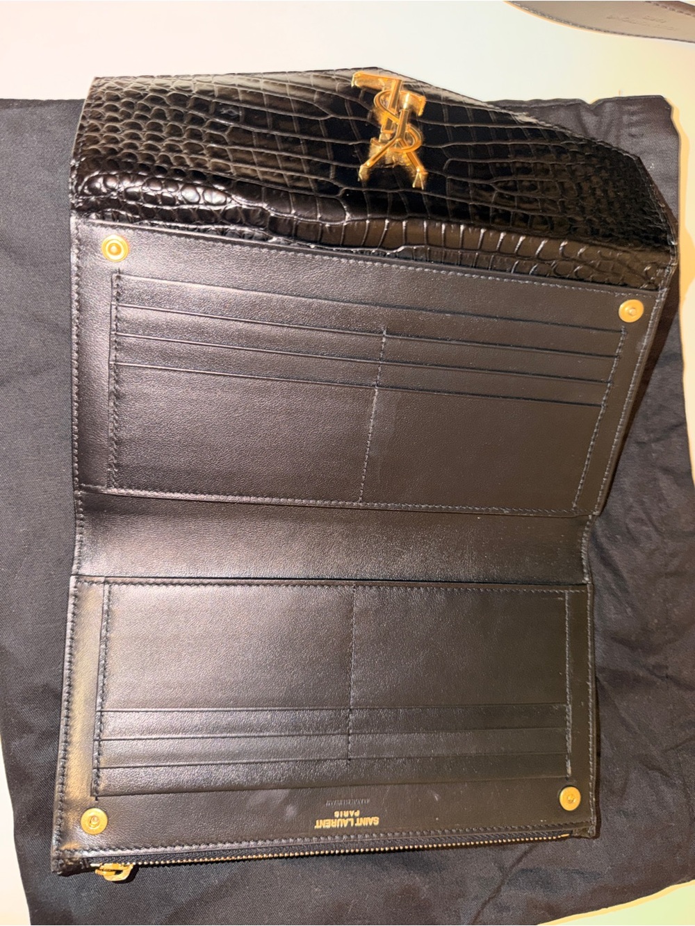 SAINT LAURENT Uptown Clutch In Croc-Embossed Leather Black Wallet - Picture 3 of 8
